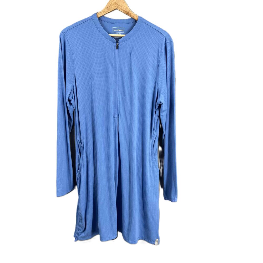 LL Bean Blue Lightweight Quick Dry Long Sleeve Dress With Pockets Large